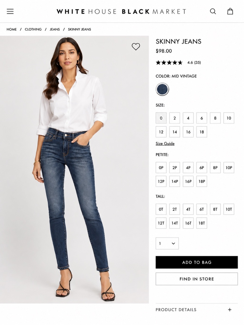 White House Black Market Dark Blue Skinny Jeans